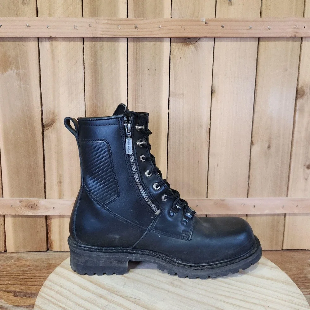 Milwaukee Motorcycle Trooper Boots Mens 12EE Black Leather Biker Side Zip